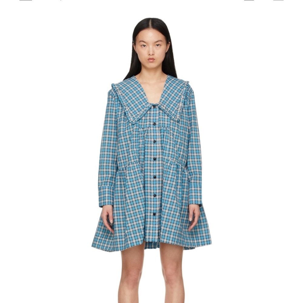 Ganni Blue Organic Cotton Mini Dress
